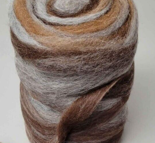 Alpaca Roving, Natural 3 Colorway, Gray, Lt Brown, Dk Brown 8 oz Bump Fiber