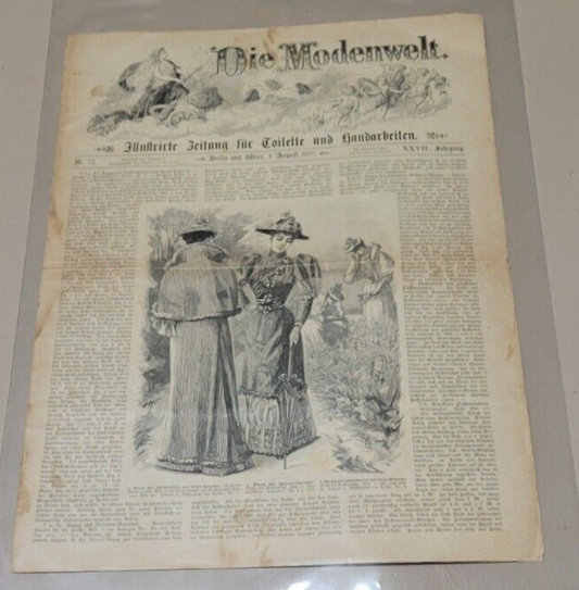 1892 Die Modenwelt Paper Fashion August. German Publish Original, Vol 27 No 21.