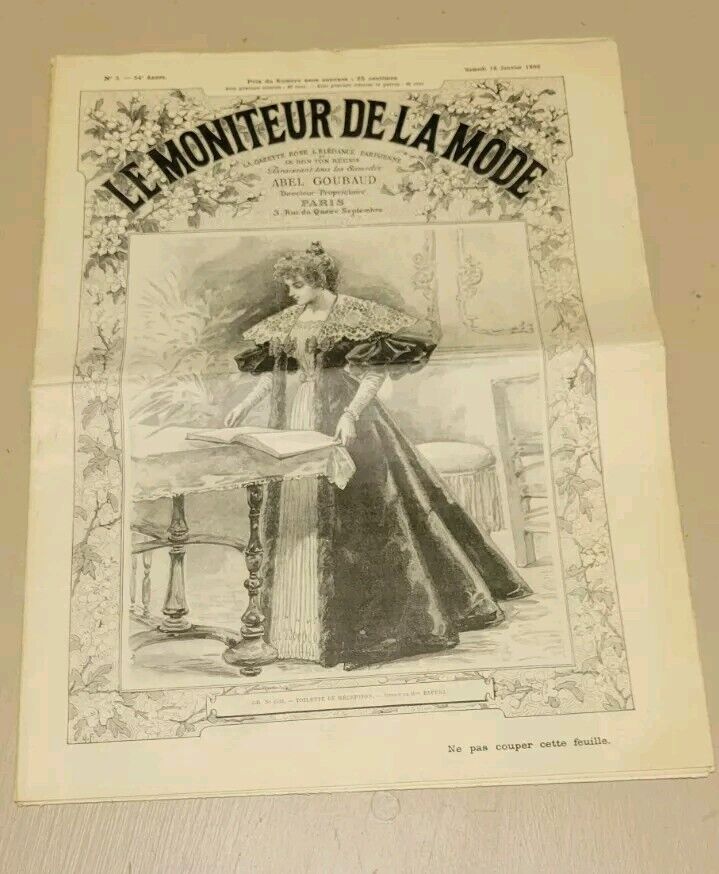 Rare 1896 Le Moniteur de la Mode January French Fashion Included Bodice Pattern