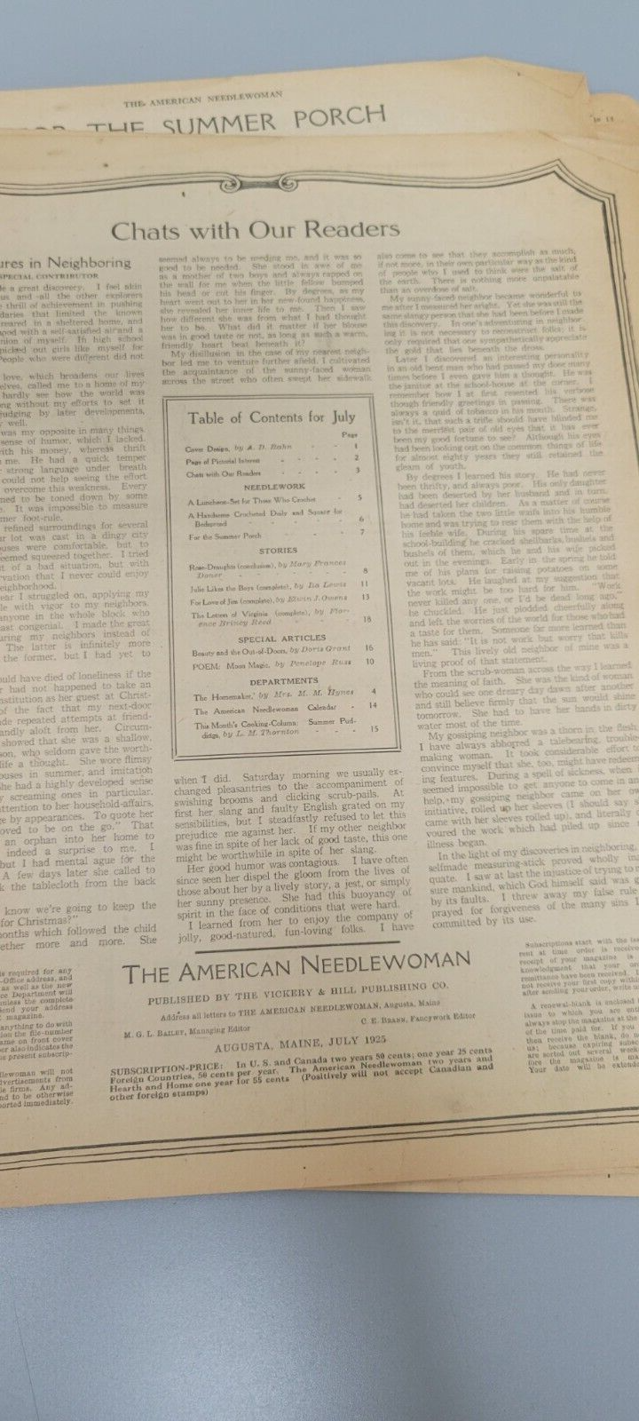 1925 The American Needlewoman July. Original. Craft Sew Crochet Fashion Magazine