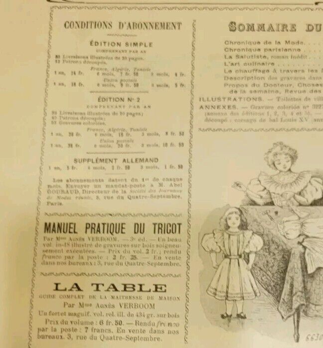 Rare 1896 Le Moniteur de la Mode January French Fashion Included Bodice Pattern