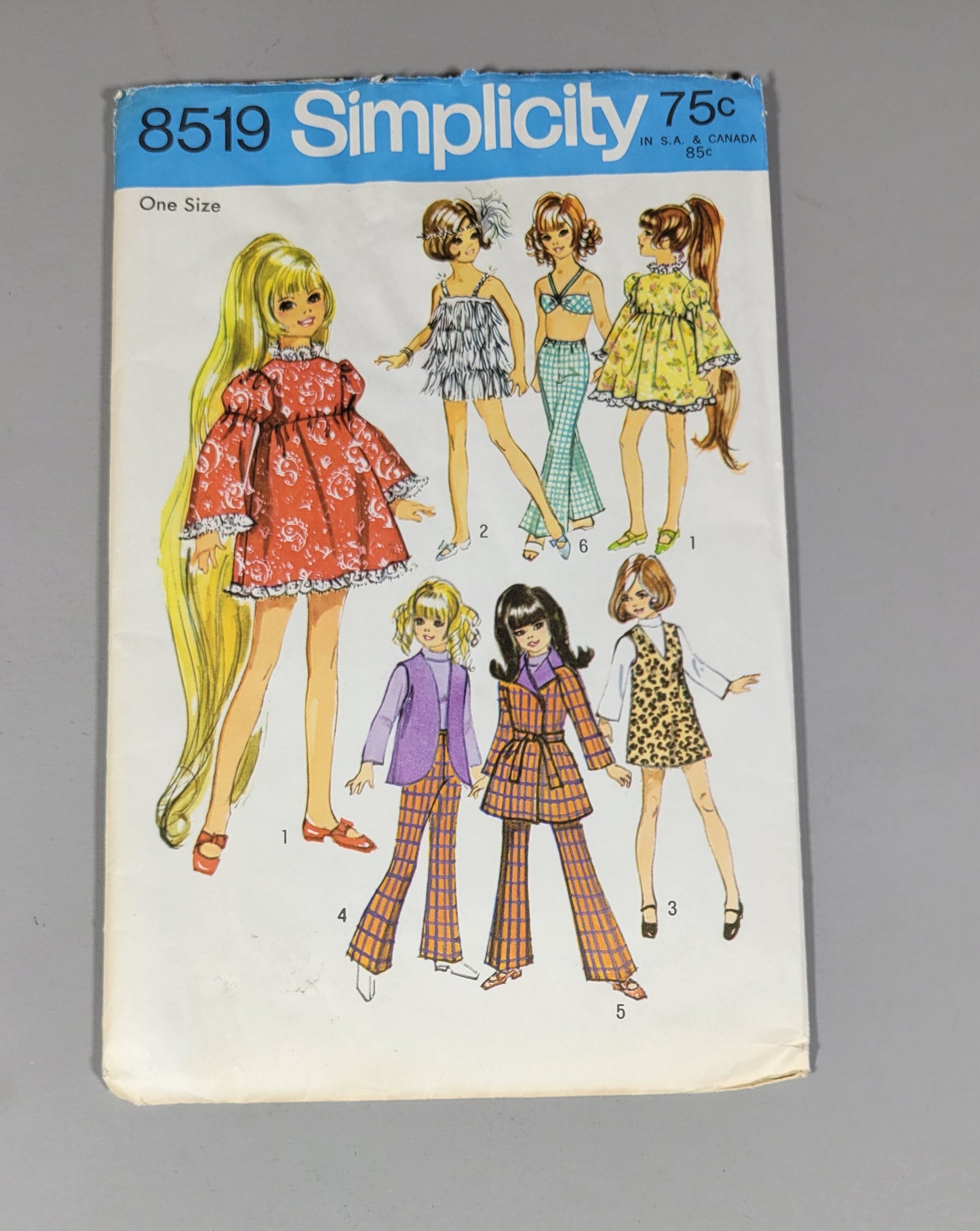 Simplicity 8519 Doll Clothing Pattern, ca 1969.