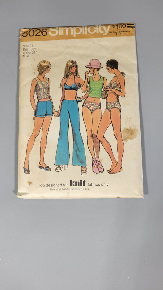 Simplicity 5026 Pattern, ca 1972, Size 14 Bust 36 Waist 28 Miss