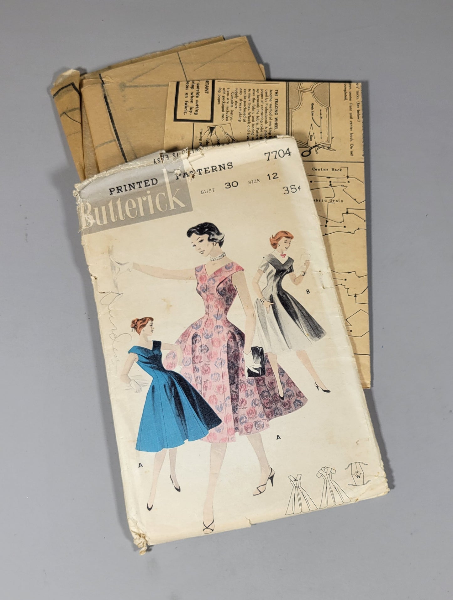 Butterick 7704 Printed Patterns, ca 1956. Size 12 Bust 30.