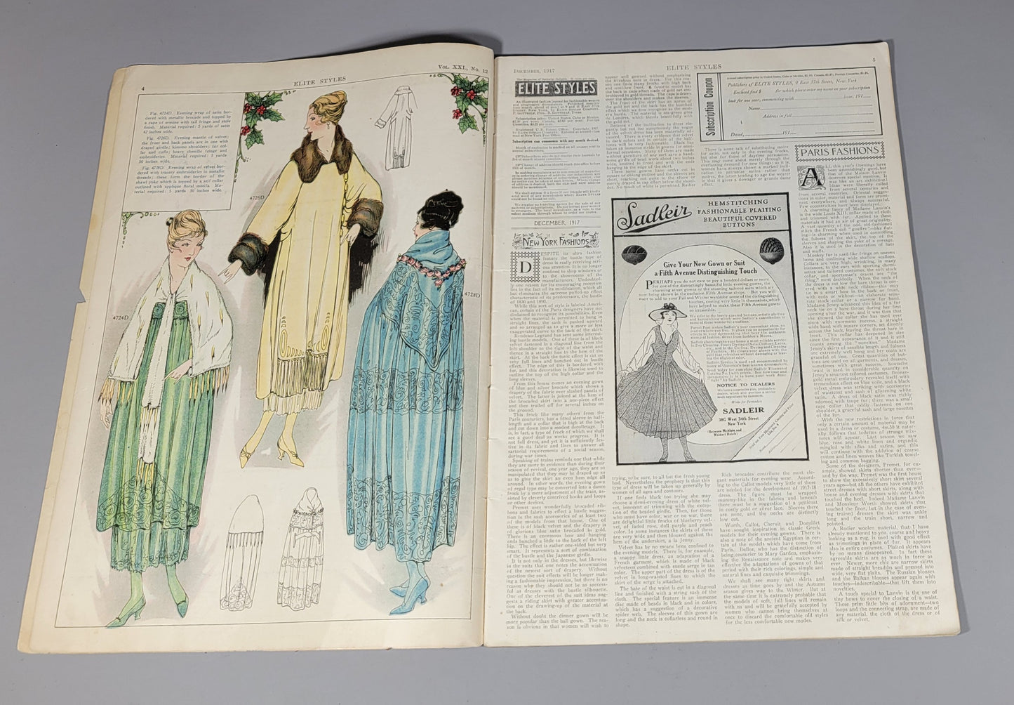 Elite Styles Original 1917 December Dressmaker Tailor Fashion Catalog Ladies