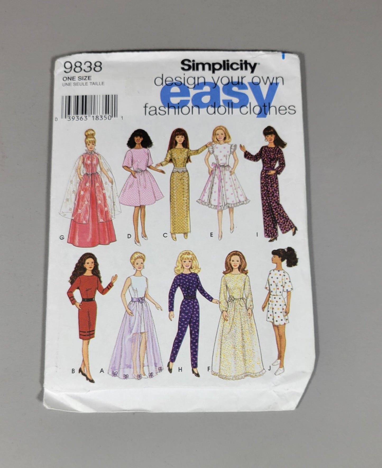 Simplicity 9838 One Size for 11 1/2" doll, ca 1996.