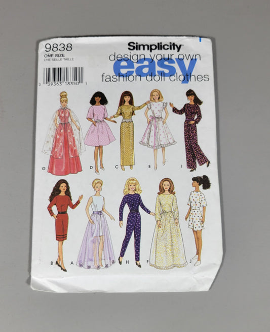 Simplicity 9838 One Size for 11 1/2" doll, ca 1996.