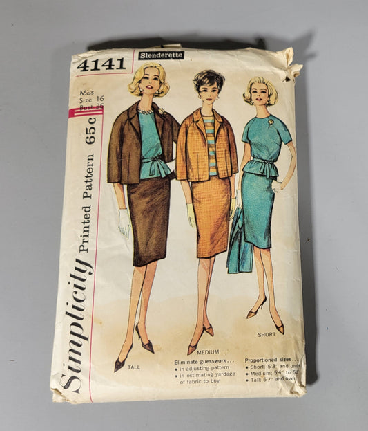 Simplicity 4141; ca. 1961. Miss Size 16 Bust 36.