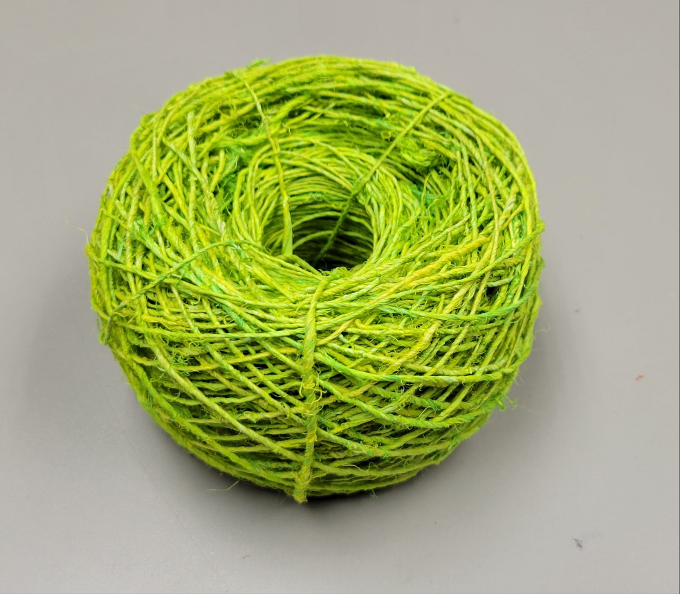 Hemp Yarn, 200 Yards. Hand-Spun Skein, Light Green Dyed.