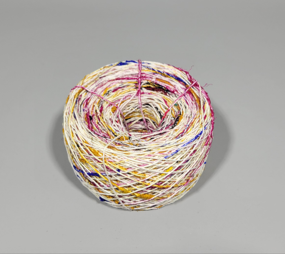 Pasting Yarn - 300 Yards. White, Pink, Yellow, Blue. Cotton Yarn Painted Using Silk Saree Waste.