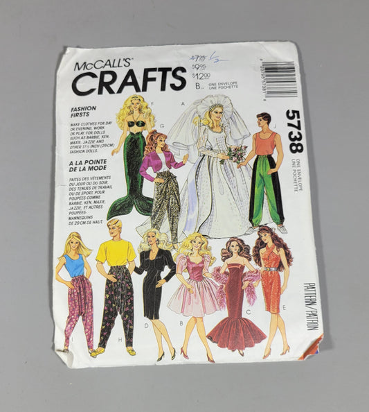 McCall's Crafts Doll Clothing Pattern 5738, ca 1992.