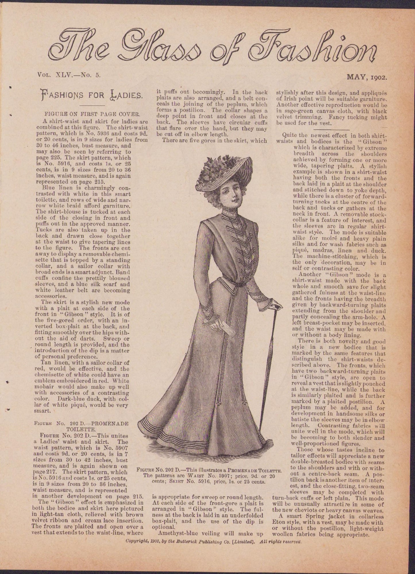 The Glass of Fashion, 1902 May, Butterick Publishing Co. Ltd., Vol 45 No 5.