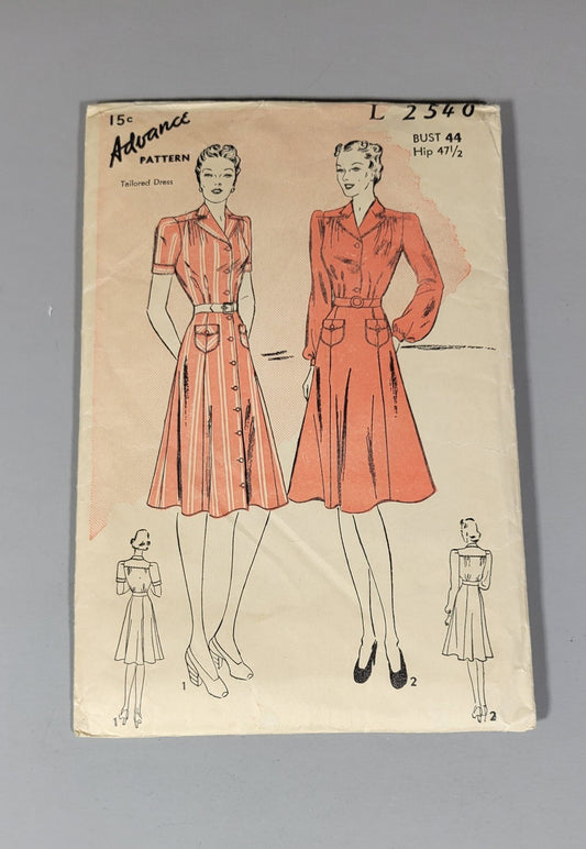 Advance Pattern L2540 Unprinted Sewing Pattern c1940s