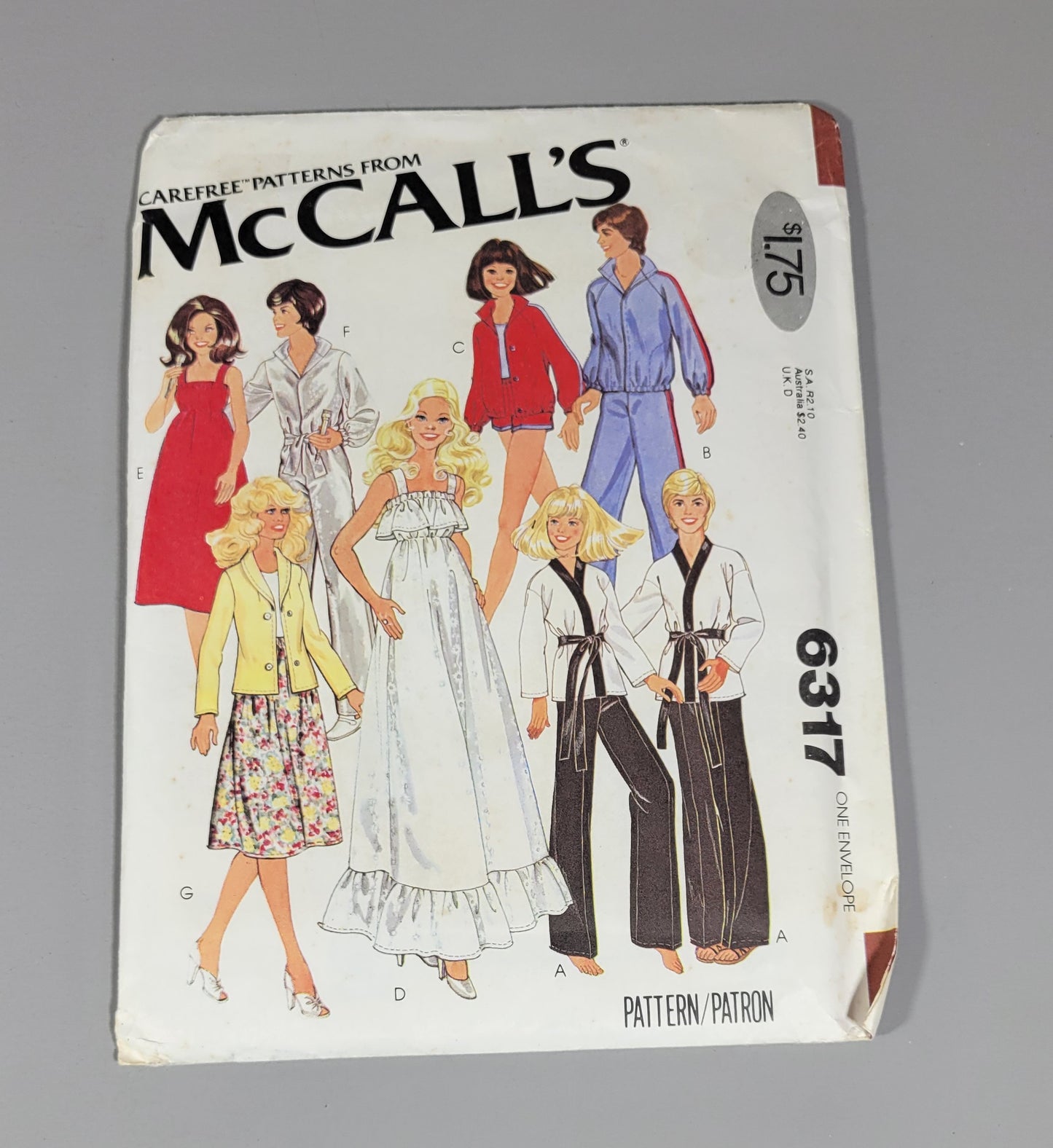 McCall's 6317 Doll Clothing Pattern, ca 1978.