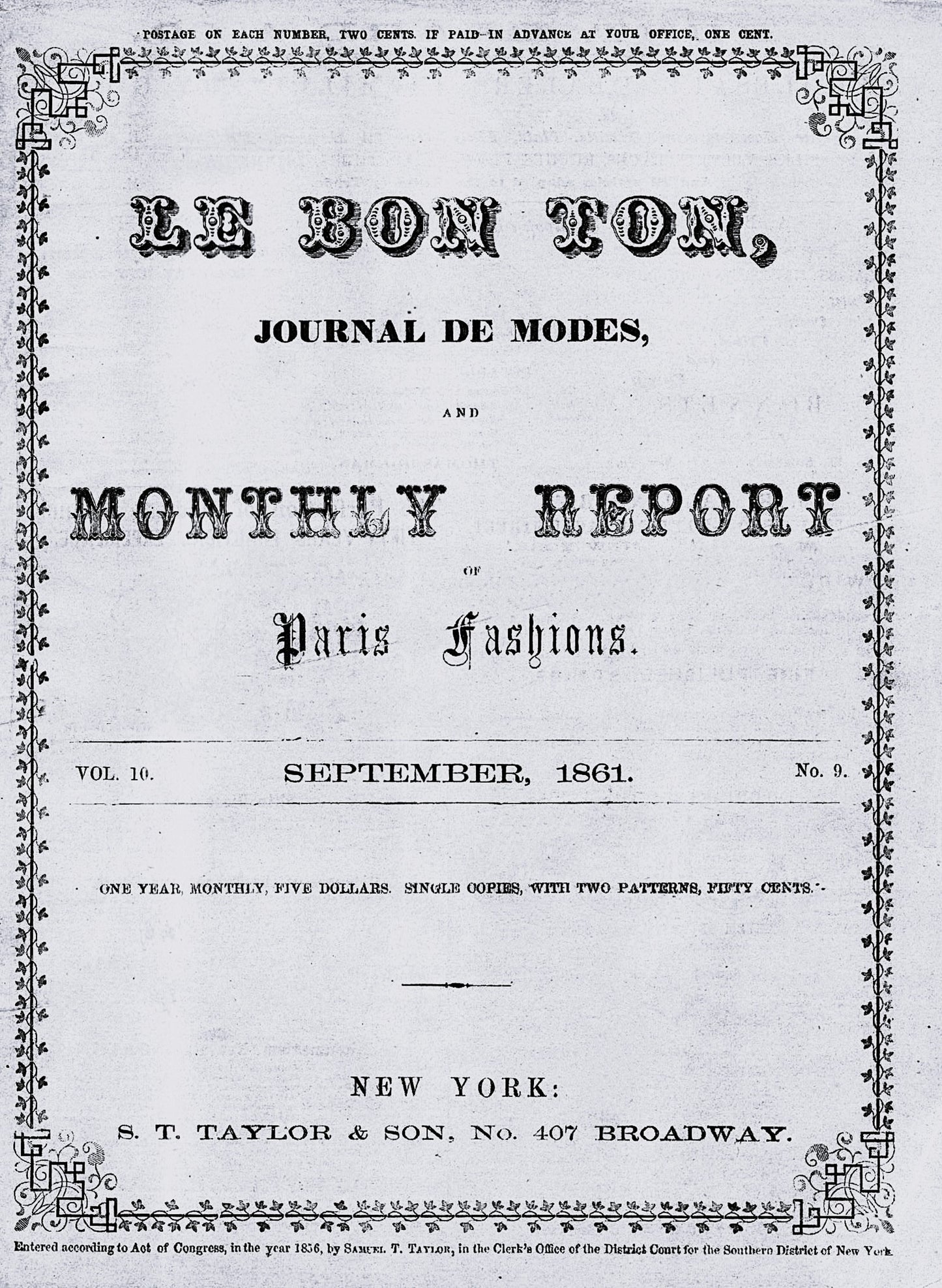 📥 Le Bon Ton Journal de Modes, September 1861. Catalog Monthly Report. Vol 10 No 9. E-book DOWNLOAD.