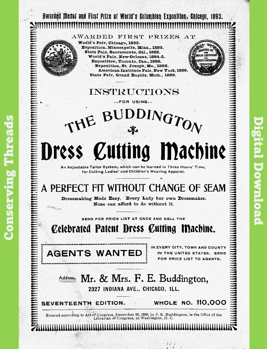 📥 The Buddington Dress Cutting Machine, Seventh Edition, 1893. E-book DOWNLOAD.