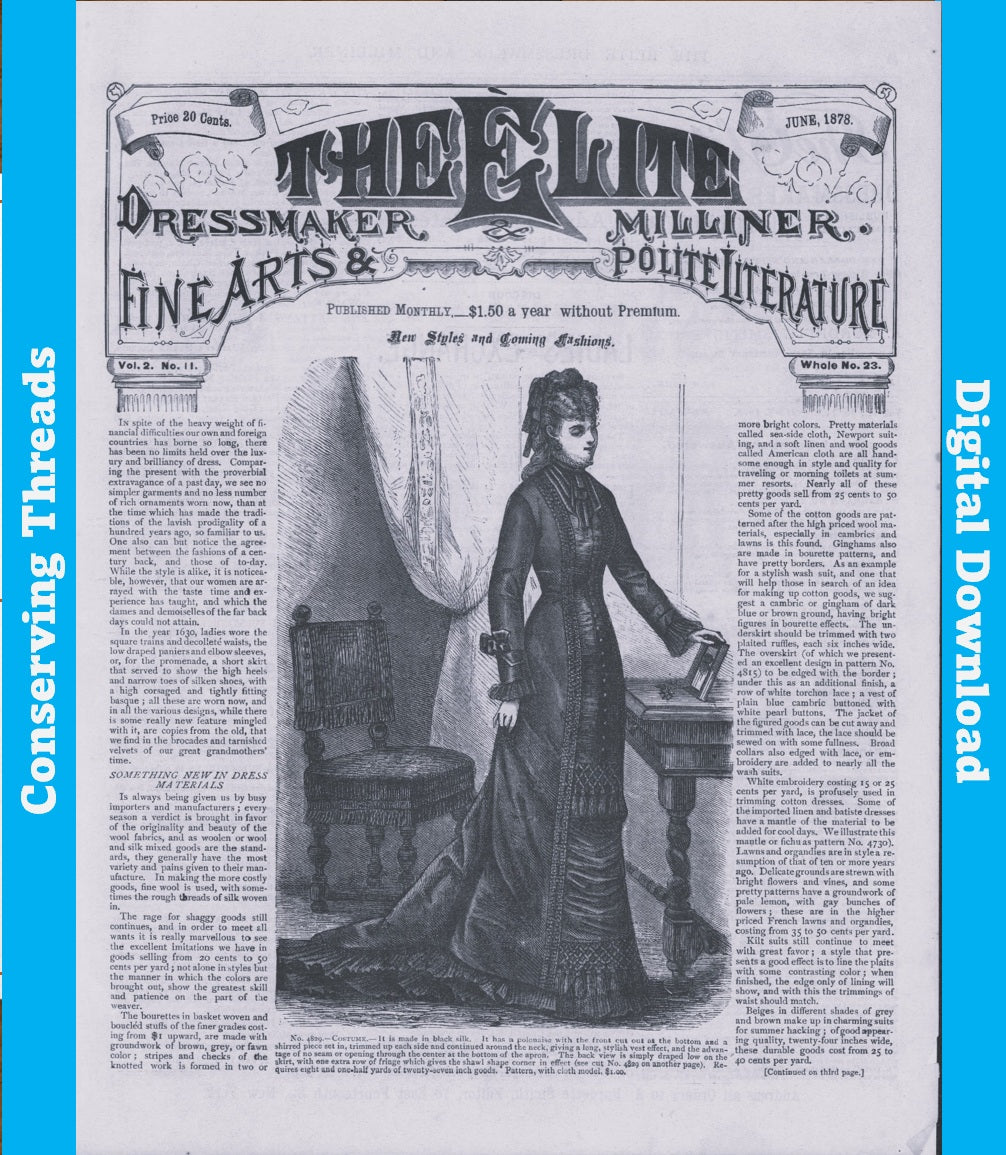 📥 The Elite Dressmaker and Milliner, 1878 June, Vol 2 No 11, E-book INSTANT DOWNLOAD.