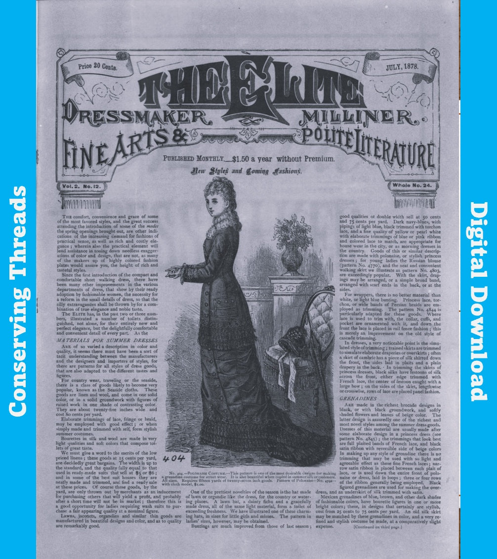 📥 The Elite Dressmaker and Milliner, 1878 July, Vol 2 No 12, E-book INSTANT DOWNLOAD.