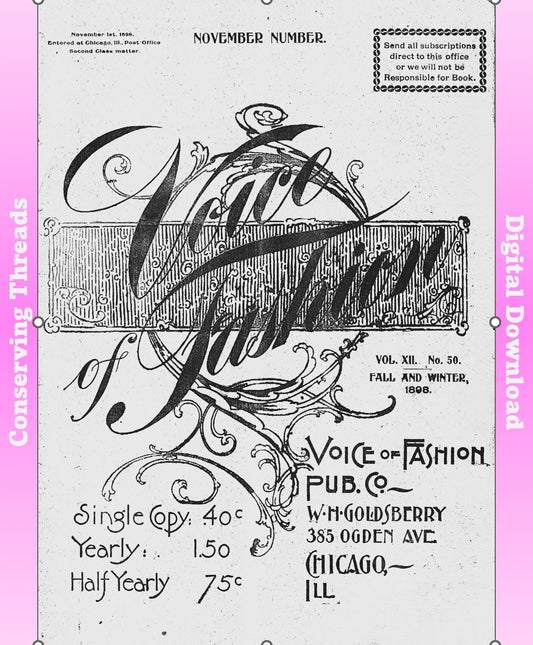 📥 Voice of Fashion Pattern Book, Winter 1898, Vol 12 No 50, W. H. Goldsberry, E-book INSTANT DOWNLOAD.