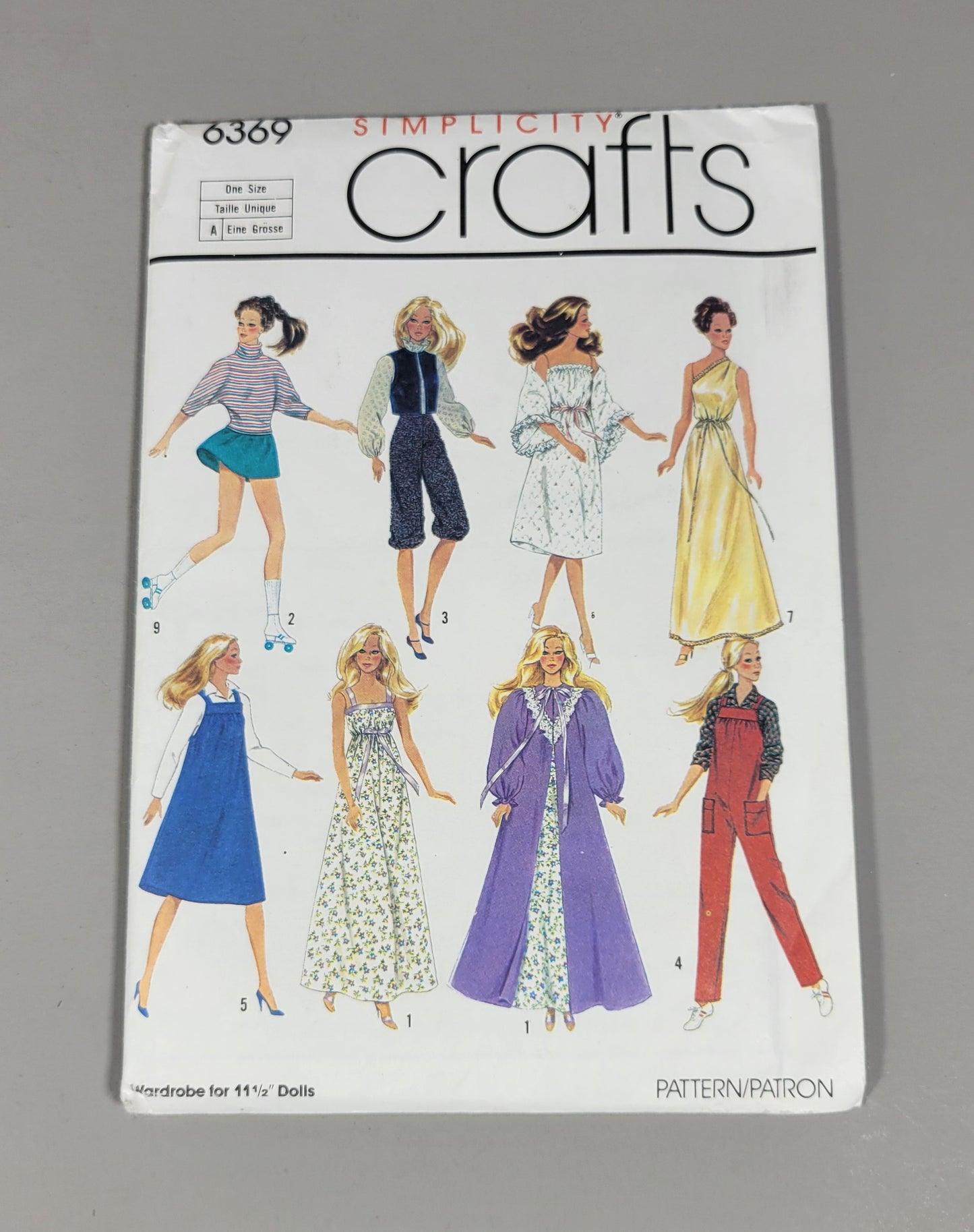 Simplicity Crafts 6369 Doll Clothing Pattern, ca 1985.