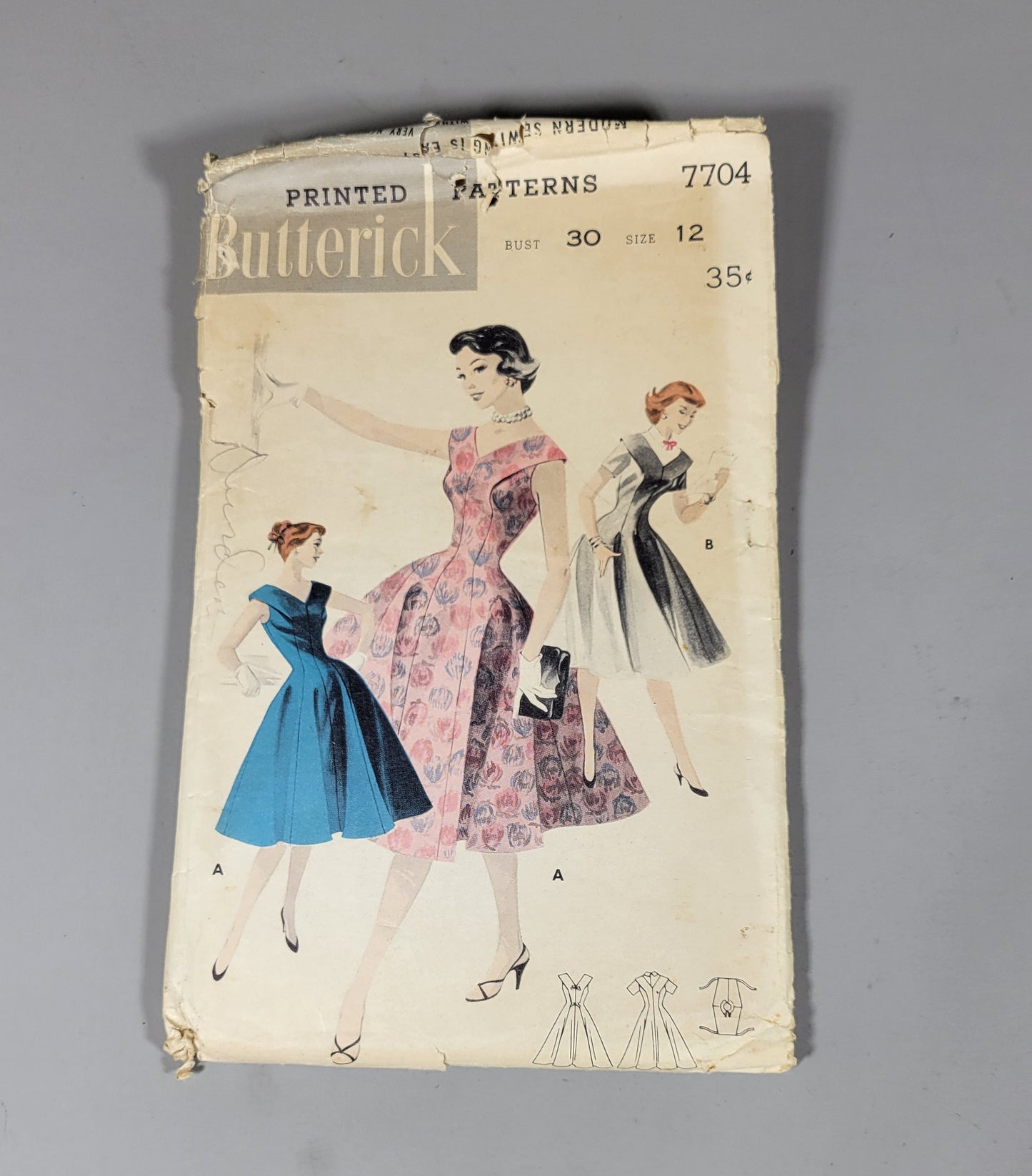 Butterick 7704 Printed Patterns, ca 1956. Size 12 Bust 30.