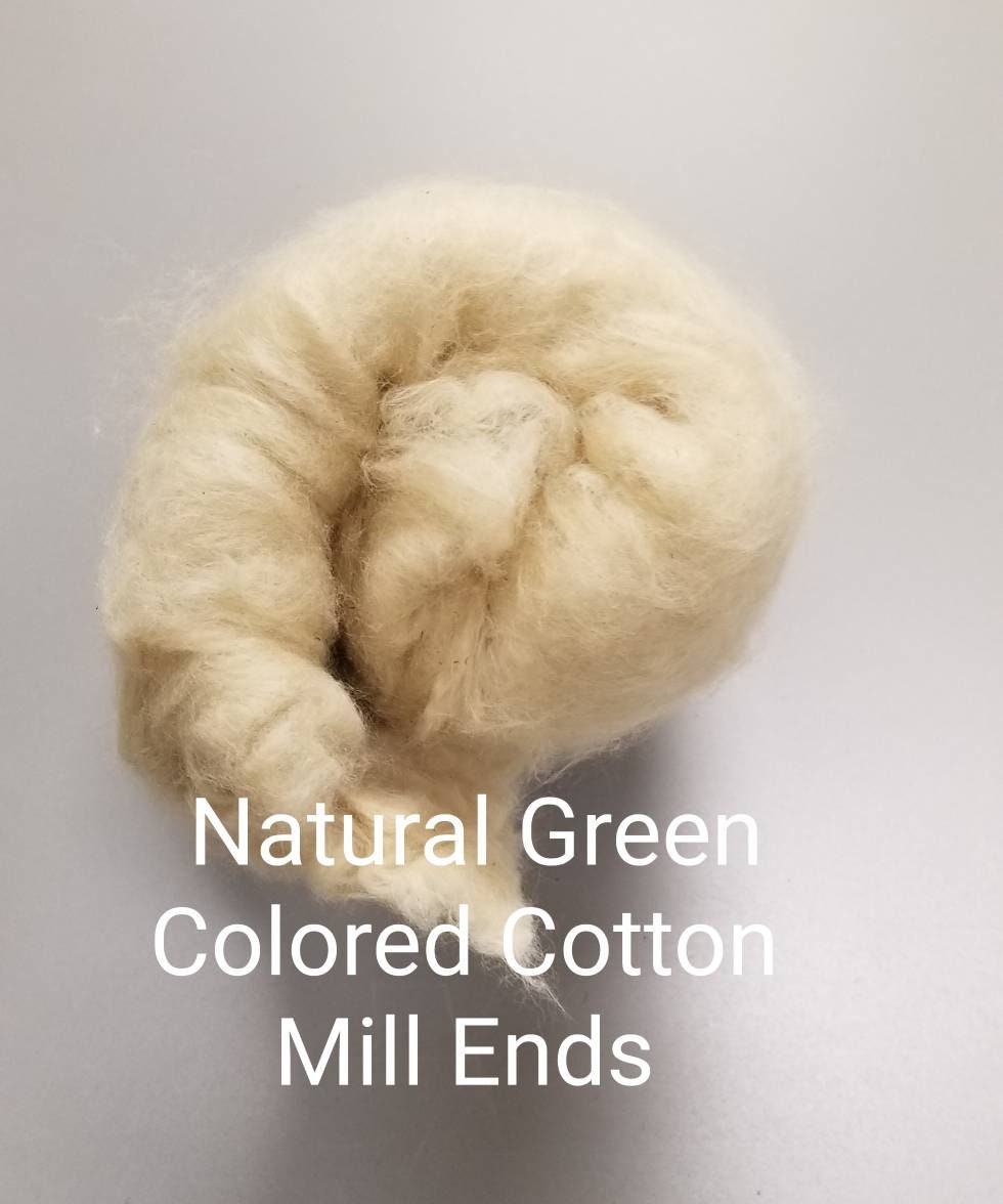 2 oz Mill End Cotton Fiber Batt, Natural Green Color (Mostly). Great Gift Idea for Spinner, Weaver and Fiber Artist