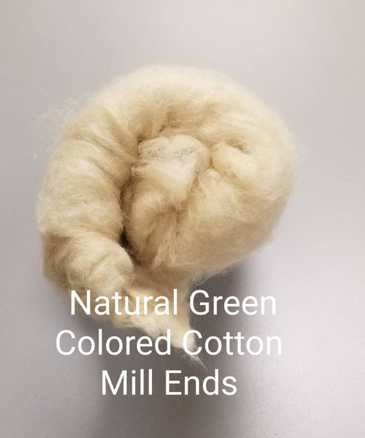 2 oz Mill End Cotton Fiber Batt, Natural Green Color (Mostly). Great Gift Idea for Spinner, Weaver and Fiber Artist