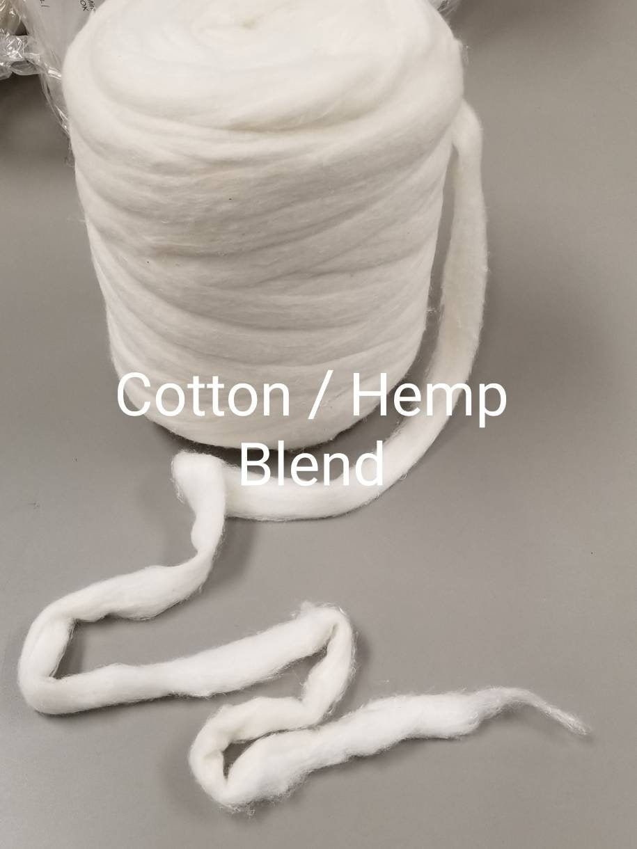 Cotton - Hemp Blend Fiber Sliver, 1 Pound Bump (16 ounces), Great for Knitting, Spinning, Weaving, Fiber Arts!