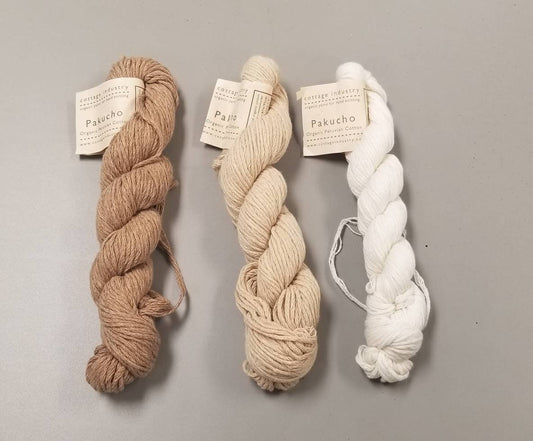 Cotton - Organic Natural Color Yarn Pakucho Peruvian Cotton. Off-white, Tan and Brown. Cottage Industry Yarns for Hand Knitting, Crochet