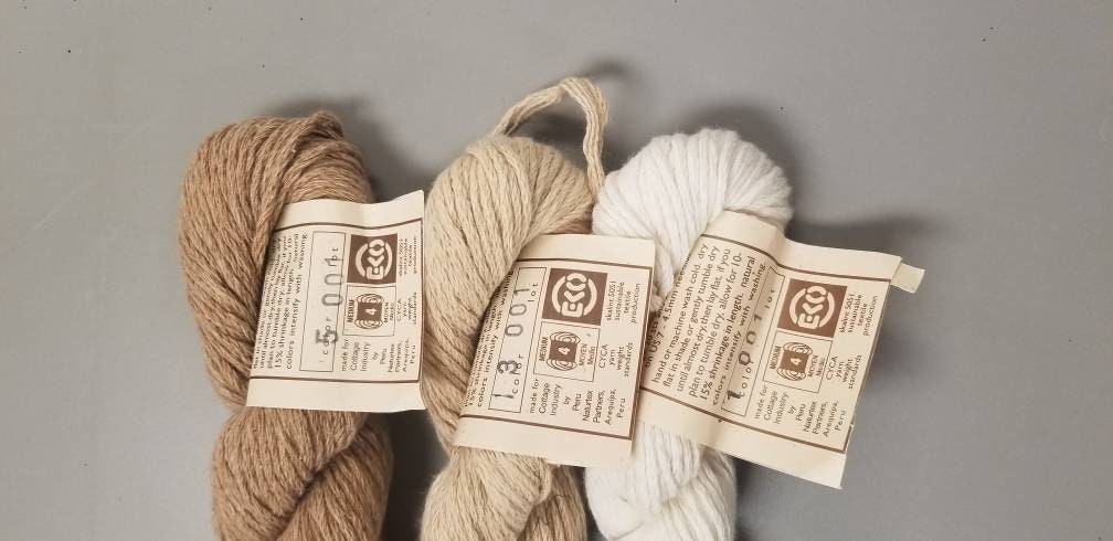 Cotton - Organic Natural Color Yarn Pakucho Peruvian Cotton. Off-white, Tan and Brown. Cottage Industry Yarns for Hand Knitting, Crochet