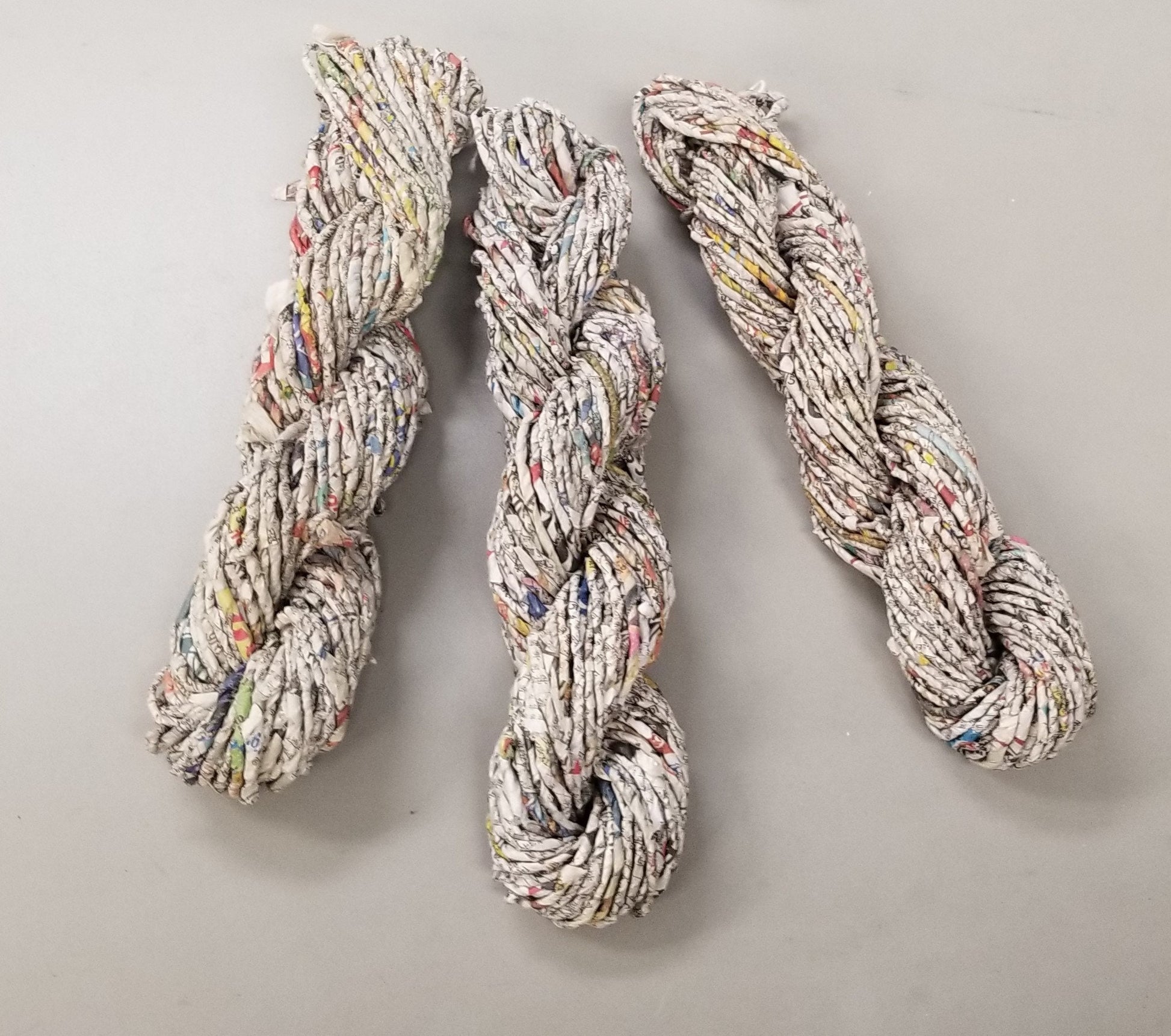 Reclaimed Paper Yarn Skein. Approx. 33 Yards / 3.5 ounce. Recycled Newspaper. 2ns Chance,