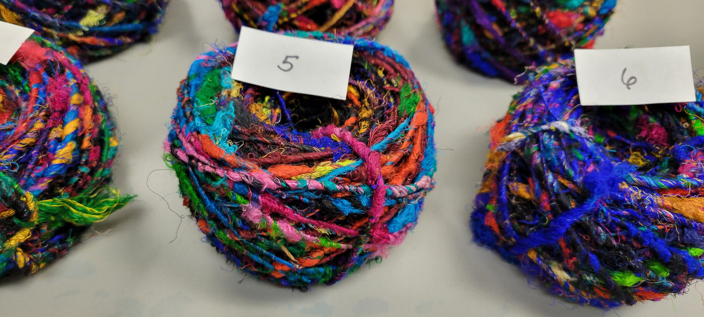 Reclaimed Silk Yarn. Art Yarn. 3.5 ounce. Hand-Spun Black and Rainbow. Recycled Yarn. 2nd Chance Fiber Yarn Bundle.