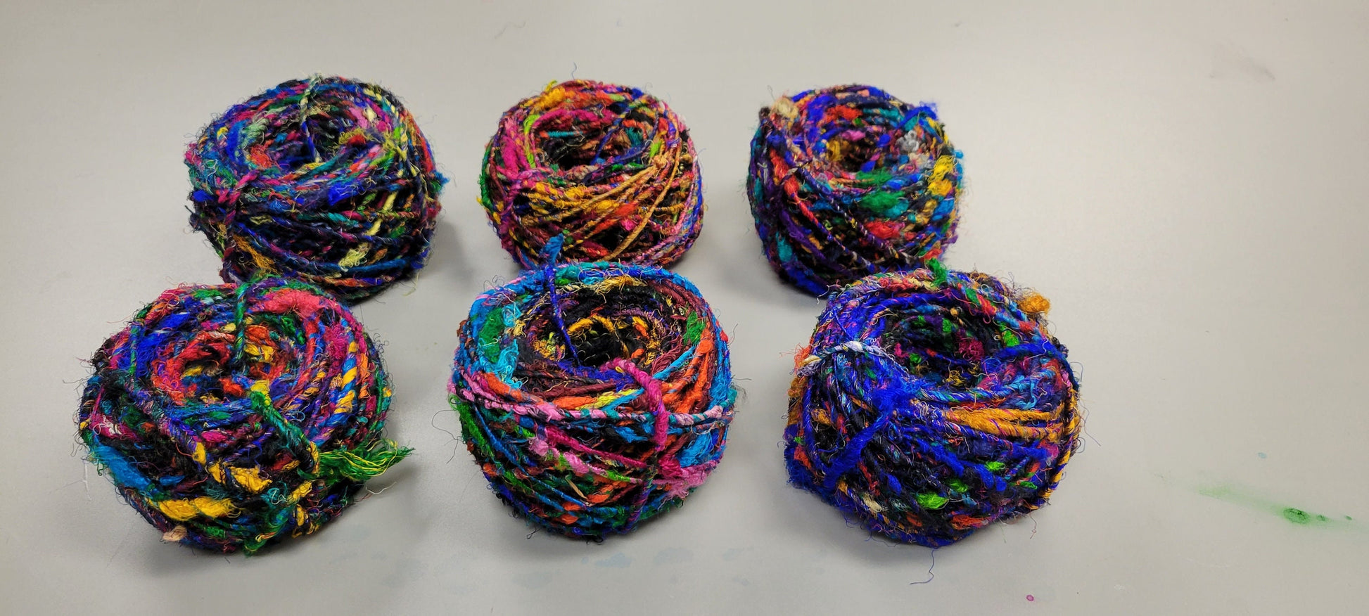 Reclaimed Silk Yarn. Art Yarn. 3.5 ounce. Hand-Spun Black and Rainbow. Recycled Yarn. 2nd Chance Fiber Yarn Bundle.