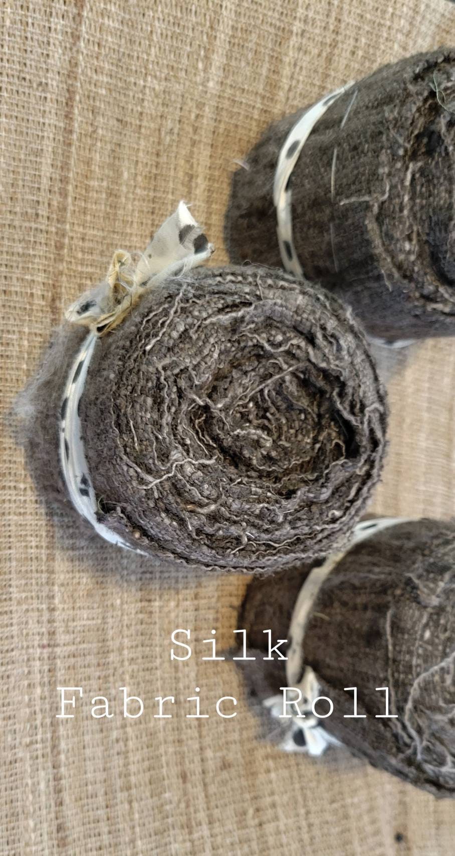 Silk Fabric Rolls - 3" Rolls of Raw Silk Strips. Brown.