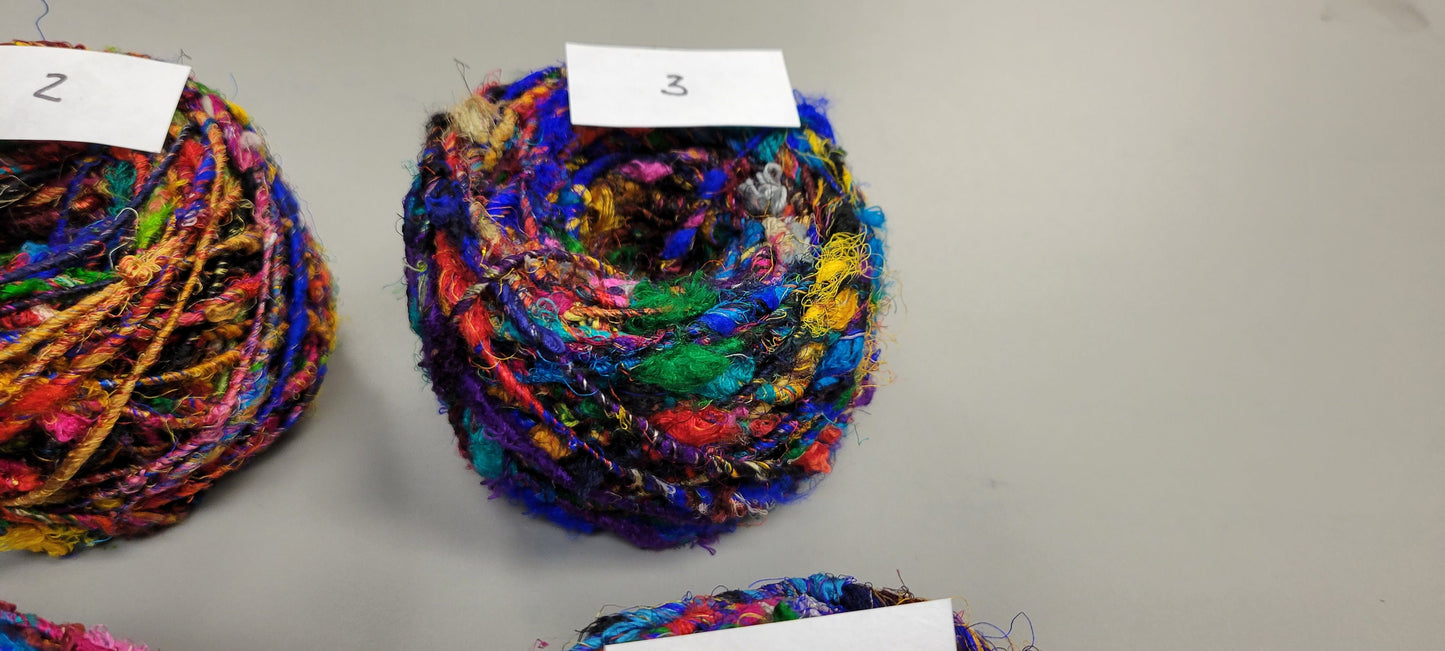 Reclaimed Silk Yarn. Art Yarn. 3.5 ounce. Hand-Spun Black and Rainbow. Recycled Yarn. 2nd Chance Fiber Yarn Bundle.