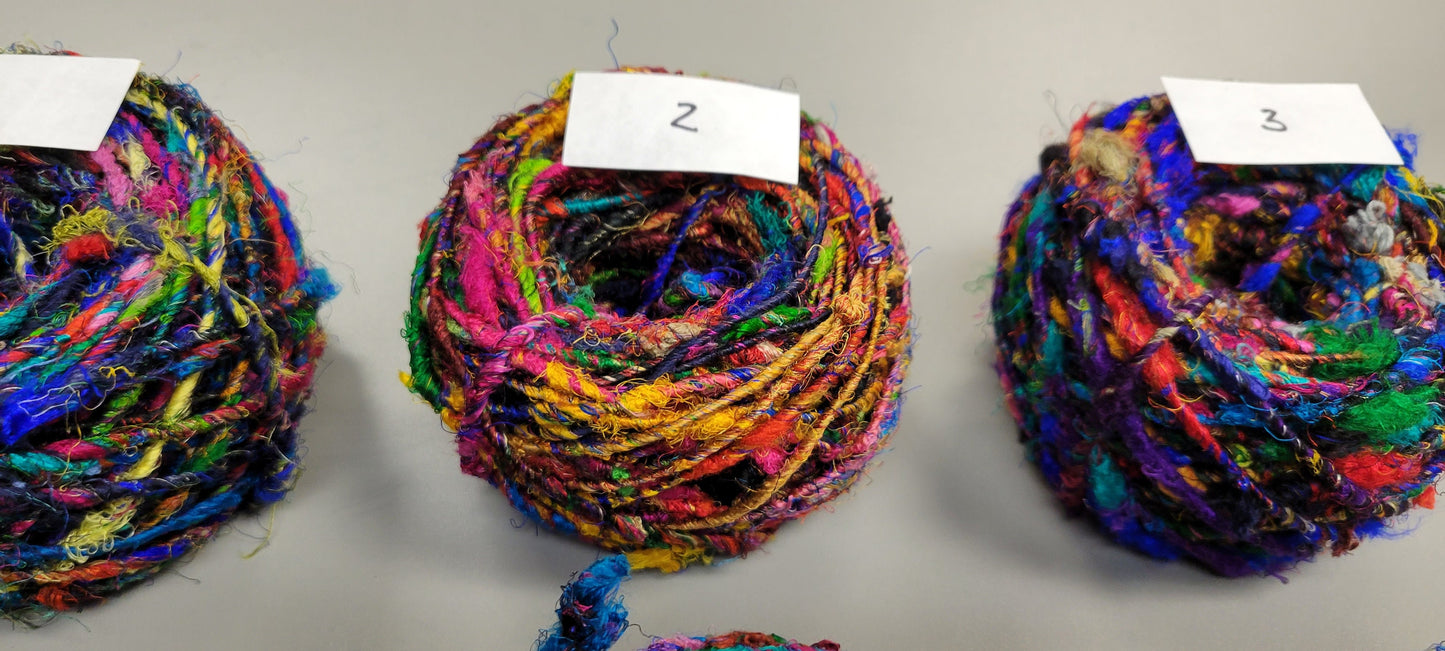 Reclaimed Silk Yarn. Art Yarn. 3.5 ounce. Hand-Spun Black and Rainbow. Recycled Yarn. 2nd Chance Fiber Yarn Bundle.