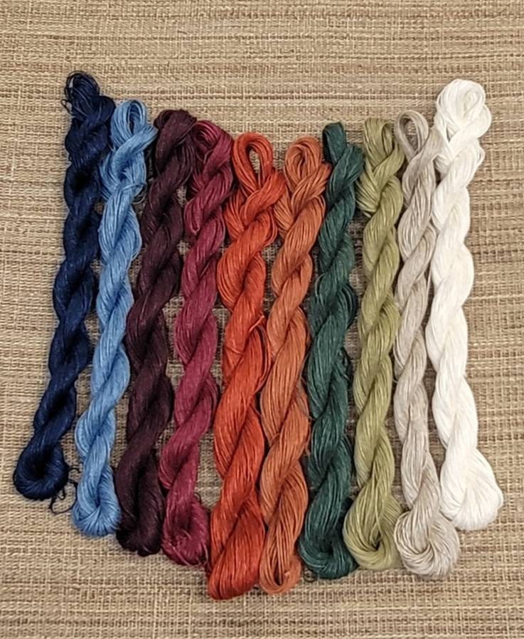 Linen 10 Skein Mini Set. Nature Grown Yarn. Natural Dyed. 600 Yards Total. Great for fine knitting, crochet, slow stitching and thread art