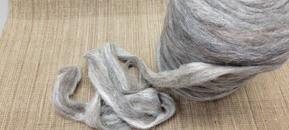 Hemp, Alpaca and Wool Fiber - 1 Pound Custom Blend Pin Draft Roving (20/50/30) Light Gray / Brown. Great for Weaving, Fiber Arts, Knitting