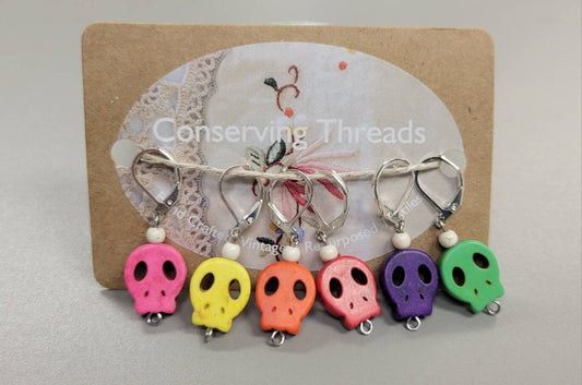 Stitch Markers. Set of 6. Rainbow Ghosts. Metal hook.