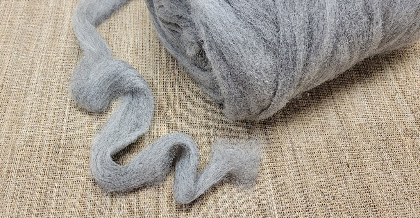 Alpaca Wool Fiber - Gray - 16 oz Pin Draft Roving. Great for Weaving, Fiber Arts, Knitting, Spinning, Crochet