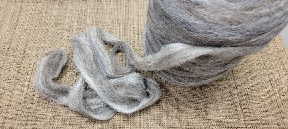 Hemp, Alpaca and Wool Fiber - 1 Pound Custom Blend Pin Draft Roving (20/50/30) Light Gray / Brown. Great for Weaving, Fiber Arts, Knitting