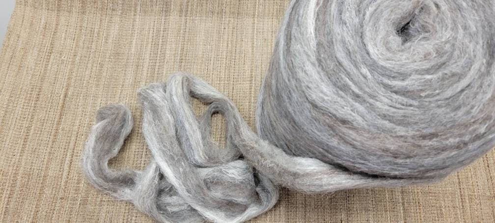 Hemp, Alpaca and Wool Fiber - 1 Pound Custom Blend Pin Draft Roving (20/50/30) Light Gray / Brown. Great for Weaving, Fiber Arts, Knitting