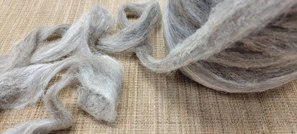 Hemp, Alpaca and Wool Fiber - 1 Pound Custom Blend Pin Draft Roving (20/50/30) Light Gray / Brown. Great for Weaving, Fiber Arts, Knitting