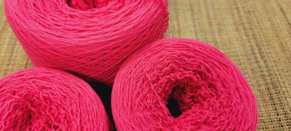 Reclaimed Cotton Hot Pink Thread. Repurposed Recycled Sweater Yarn. Thread or Lace Weight. Great for Upcycle Projects.