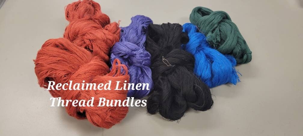 Reclaimed Linen Thread Bundles - Upcycled From Dress Fabric Industry. Various Colors.