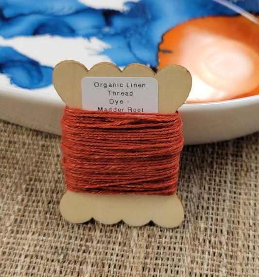 Orange Dark Thread - 10 Yards Linen Yarn Nature Grown, Dyed Madder Root. Slow Stitch, Embroidery, Stitching, Sewing or Thread Work