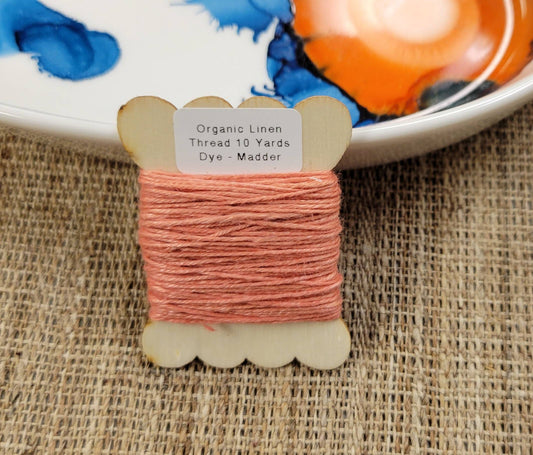 Peach Thread - 10 Yards Linen Yarn Nature Grown, Dyed Madder Root Light. Slow Stitch, Embroidery, Stitching, Sewing or Thread Work