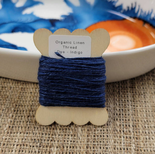 Blue Dark Thread - 10 Yards Linen Yarn Nature Grown and Dyed with Indigo. Slow Stitch, Embroidery, Stitching, Sewing or Thread Work.