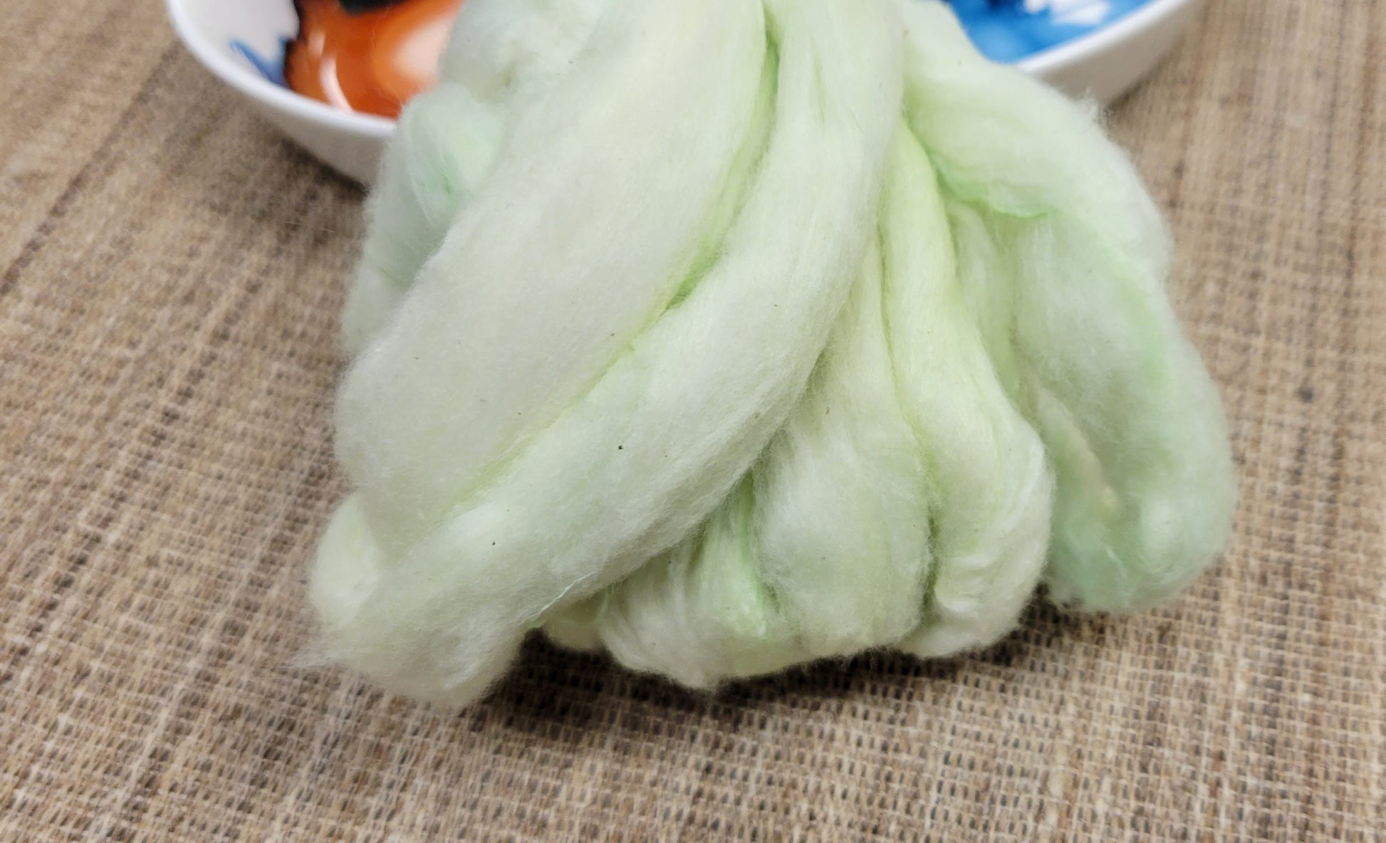 Cotton Sliver, 1/2 oz (0.5 ounce), Light Green Acala Cotton Sliver, Hand Dyed. Spin Cotton!!! Crafts and Fiber Arts