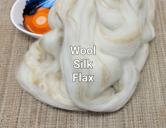 Wool, Silk, Flax Fiber Blend, 2 oz (ounces), Roving for Spinning, Knitting, Fiber Arts and Crafts